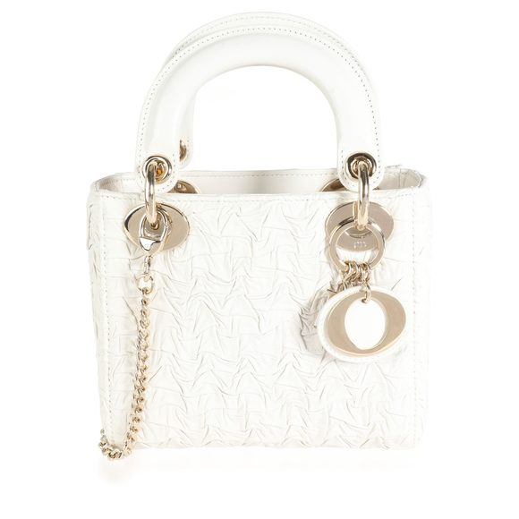 Dior White Wavy Crinkled Lambskin Mini Lady Dior Bag - Picture 1 of 7